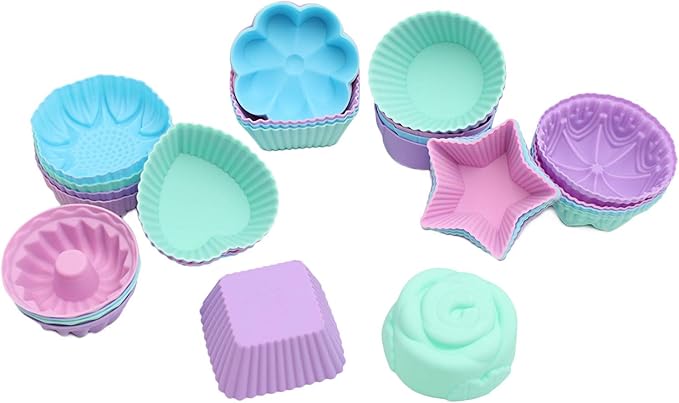 Silicone Cupcake Liners, Reusable Silicone Baking Cups, Non Stick Muffin Liners, 9 Shapes Pack of 36