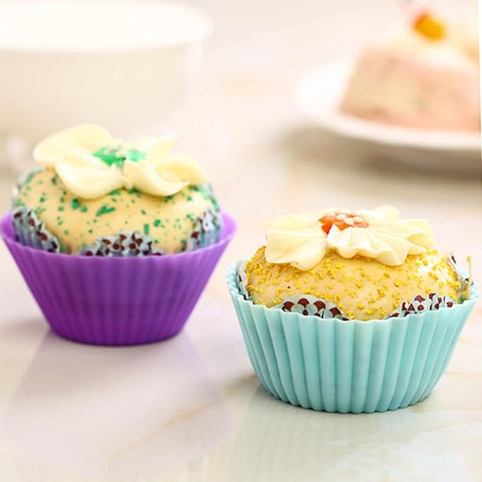 Baking Cups 24 Pack, Multi-color Reusable Silicone Cupcake Liners, Non-stick and Flexible Muffin Pans for Baking, Easy To Clean Cupcake Molds