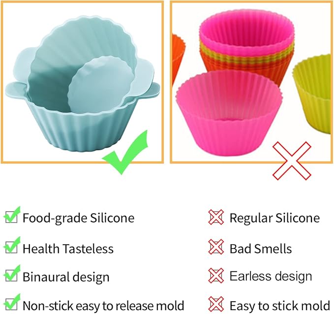 Silicone Cupcake Baking Cups 24 Pack Upgraded Reusable Muffin Liners Non-stick Cupcake Molds BPA Free, Dishwasher Safe