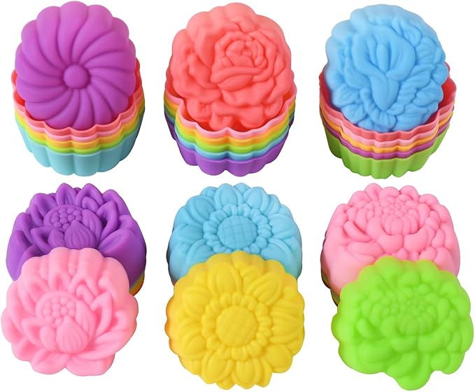 Reusable Silicone Baking Cups, 2 Inch Mini Size Silicone Cupcake Liners for baking, Multi Flower Shapes reusable Muffin Liners, Pack of 36, Multicolor