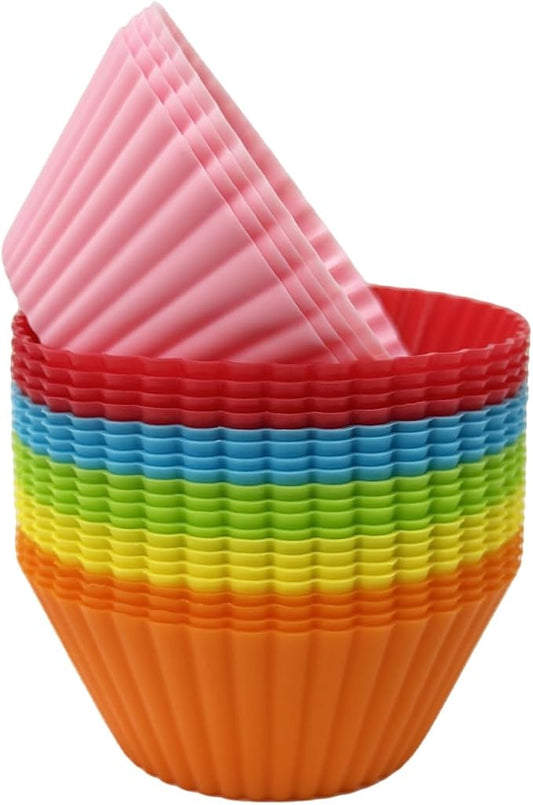 Baking Cups 24 Pack, Multi-color Reusable Silicone Cupcake Liners, Non-stick and Flexible Muffin Pans for Baking, Easy To Clean Cupcake Molds