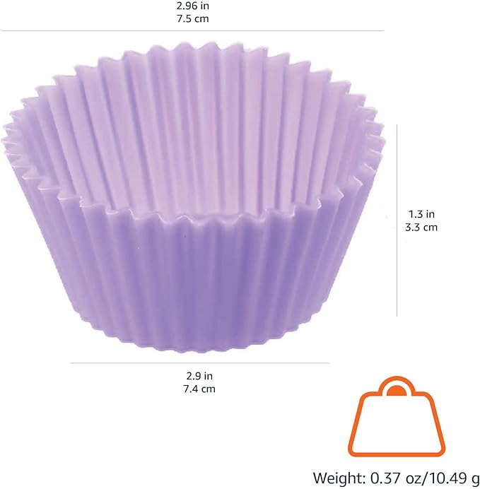 Reusable Silicone Baking Cups, BPA Free Muffin Liners, Dishwasher Safe, 2.9 x 2.9 x 1.3 in (LxWxH), Multicolor, Pack of 12