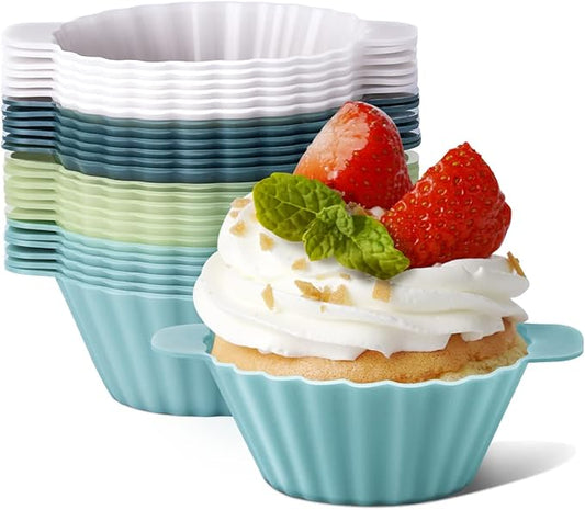 Silicone Cupcake Baking Cups 24 Pack Upgraded Reusable Muffin Liners Non-stick Cupcake Molds BPA Free, Dishwasher Safe