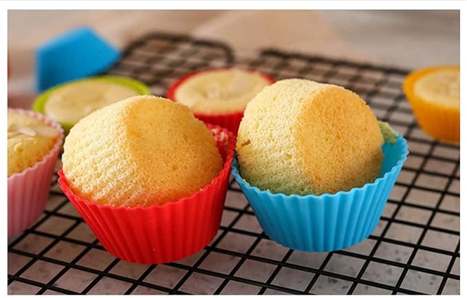 Reusable Silicone Cupcake Baking Cups 24 Pack, 2.75 inch Cups, & Non-stick Muffin Liners for Party Halloween Christmas,6 Rainbow Colors (Pack of 24,Multicolor)