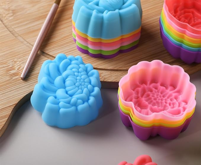 Reusable Silicone Baking Cups, 2 Inch Mini Size Silicone Cupcake Liners for baking, Multi Flower Shapes reusable Muffin Liners, Pack of 36, Multicolor