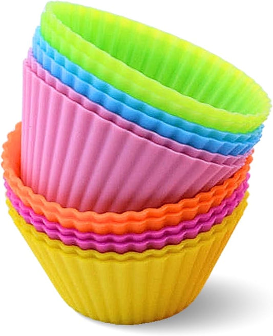 Silicone Baking Cups: Reusable Silicone Baking Cups, Non-Stick Muffin Liners, Cupcake Liner, Multicolor - 12 Pack