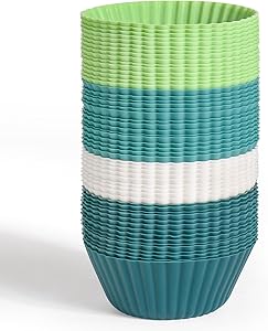 54 Pack Silicone Muffin Cups,  Silicone Cupcake Baking Cups Reusable Muffin Liners Cupcake Wrapper Cups Holders for Muffins, Cupcakes, and Candies (Navy, Gray Blue, Green, White)