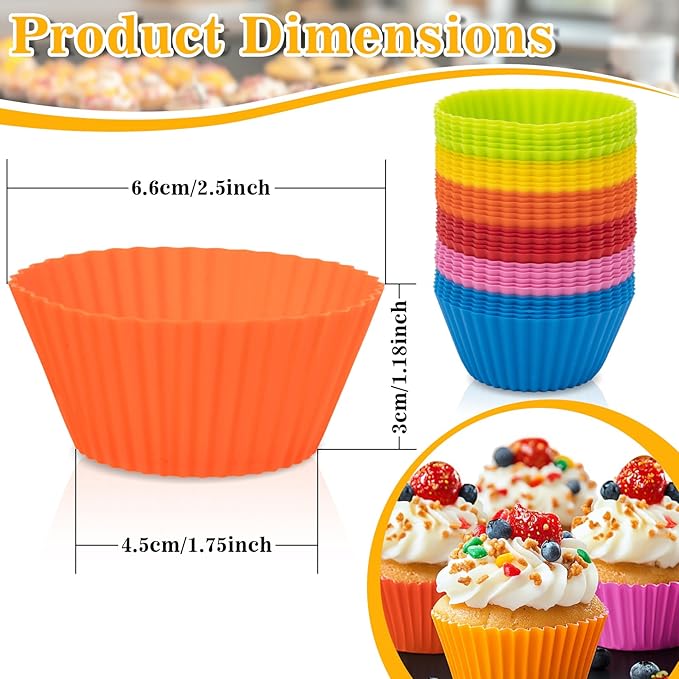 36 Pack Silicone Cupcake Baking Cups-Reusable & Non-stick Muffin Liners,Mini Silicone Muffin Cups Multicolor Cupcake Liners for Parties,Halloween,Christmas