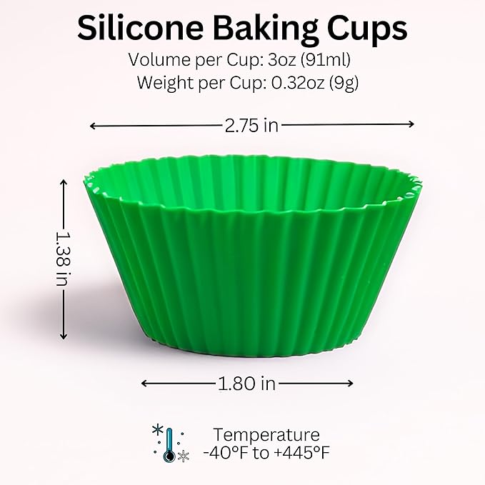 Silicone Baking Cups: Reusable Silicone Baking Cups, Non-Stick Muffin Liners, Cupcake Liner, Multicolor - 12 Pack