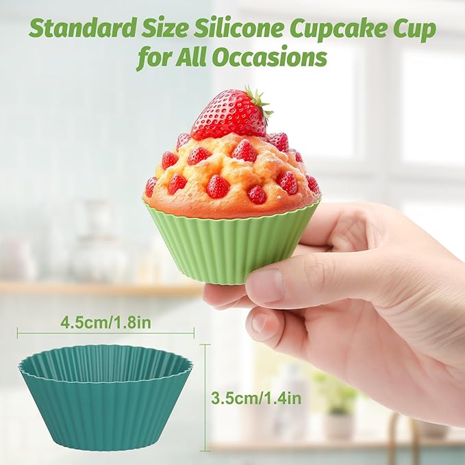 54 Pack Silicone Muffin Cups,  Silicone Cupcake Baking Cups Reusable Muffin Liners Cupcake Wrapper Cups Holders for Muffins, Cupcakes, and Candies (Navy, Gray Blue, Green, White)