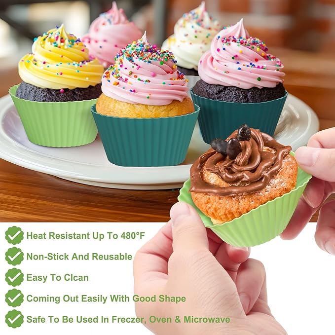 54 Pack Silicone Muffin Cups,  Silicone Cupcake Baking Cups Reusable Muffin Liners Cupcake Wrapper Cups Holders for Muffins, Cupcakes, and Candies (Navy, Gray Blue, Green, White)
