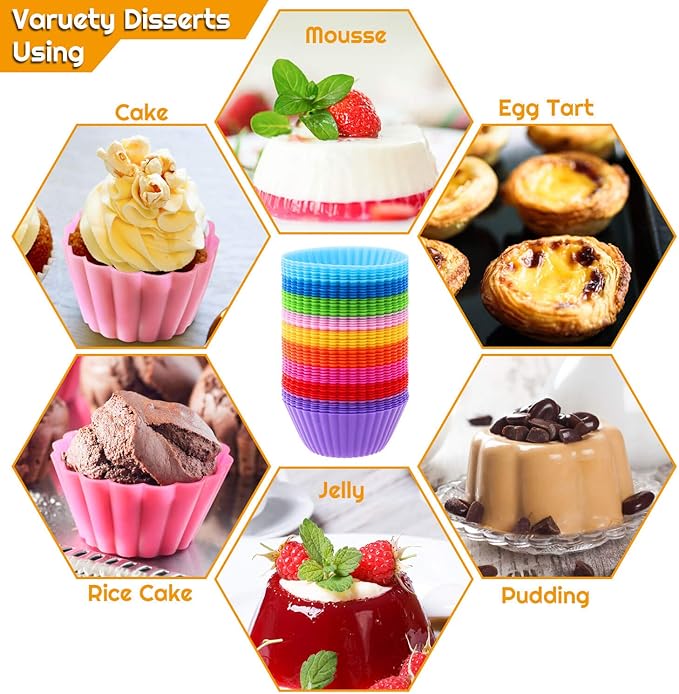 54 Pack Silicone Muffin Cups,  Silicone Cupcake Baking Cups Reusable Muffin Liners Cupcake Wrapper Cups Holders for Muffins, Cupcakes, and Candies