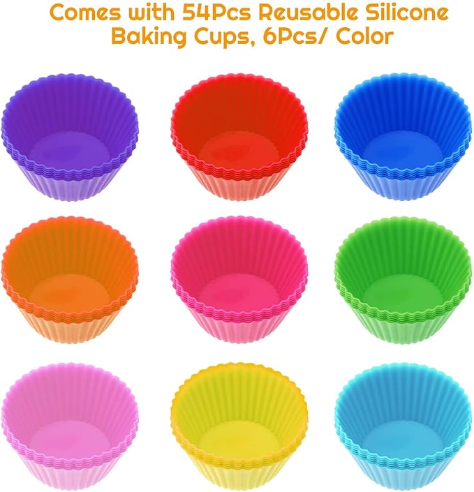 54 Pack Silicone Muffin Cups,  Silicone Cupcake Baking Cups Reusable Muffin Liners Cupcake Wrapper Cups Holders for Muffins, Cupcakes, and Candies