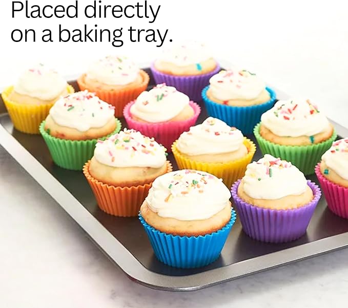 Silicone Baking Cups: Reusable Silicone Baking Cups, Non-Stick Muffin Liners, Cupcake Liner, Multicolor - 12 Pack