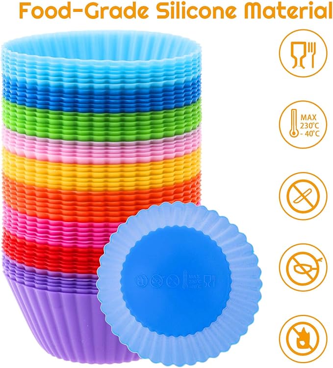 54 Pack Silicone Muffin Cups,  Silicone Cupcake Baking Cups Reusable Muffin Liners Cupcake Wrapper Cups Holders for Muffins, Cupcakes, and Candies