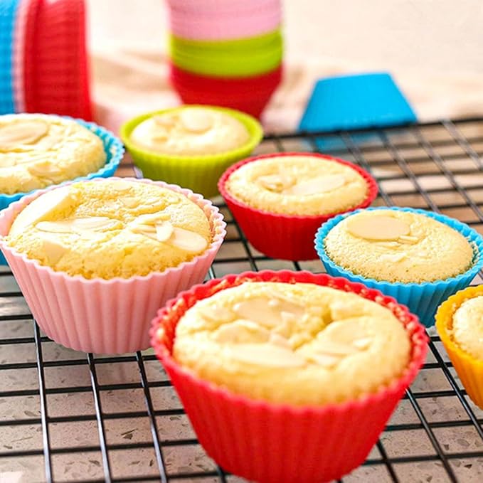 Baking Cups 24 Pack, Multi-color Reusable Silicone Cupcake Liners, Non-stick and Flexible Muffin Pans for Baking, Easy To Clean Cupcake Molds