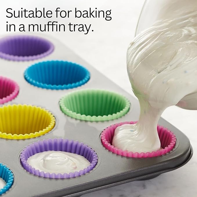 Silicone Baking Cups: Reusable Silicone Baking Cups, Non-Stick Muffin Liners, Cupcake Liner, Multicolor - 12 Pack