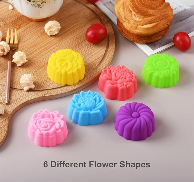 Reusable Silicone Baking Cups, 2 Inch Mini Size Silicone Cupcake Liners for baking, Multi Flower Shapes reusable Muffin Liners, Pack of 36, Multicolor