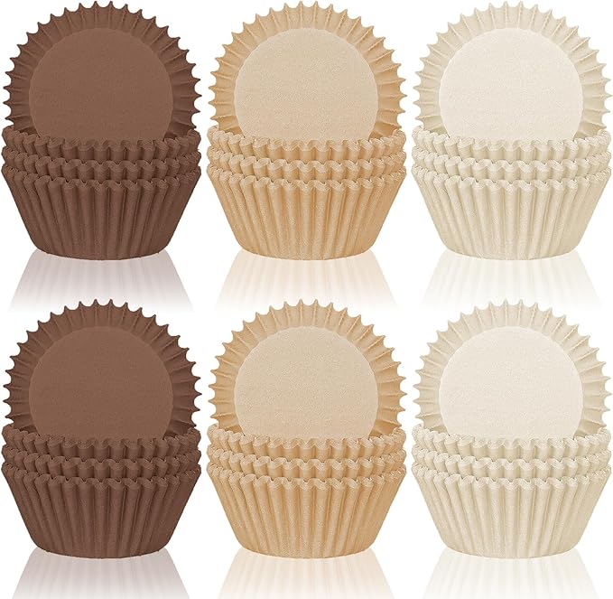 600Pcs Brown Neutral Cupcake Liners Fall Color Brown Gradient Color Baking Cups Tan Neutrals Cupcake Wrappers Muffin Liners for Baby Shower Bridal Shower Wedding Birthday Party Supplies