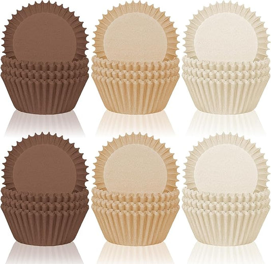 600Pcs Brown Neutral Cupcake Liners Fall Color Brown Gradient Color Baking Cups Tan Neutrals Cupcake Wrappers Muffin Liners for Baby Shower Bridal Shower Wedding Birthday Party Supplies