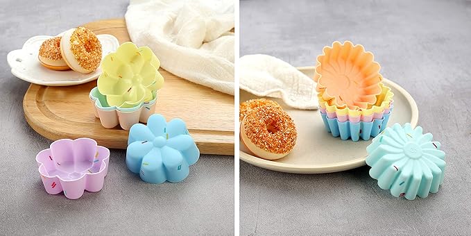 40PCS Silicone Cupcake Baking Cups Set for Muffins - 8 Shapes Including Round, Square, Star, Sunflower, Rose, Chrysanthemum, Flower, Pumpkin