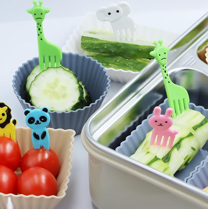 36-Pack Silicone Cupcake Liners, Reusable Muffin Cups – Round, Square & Rectangle Baking Cups, Non-Stick, Easy to Clean, Bento Box Accessories, Lunch Box Dividers for Kids(36 Liners + 20 Animal Picks)